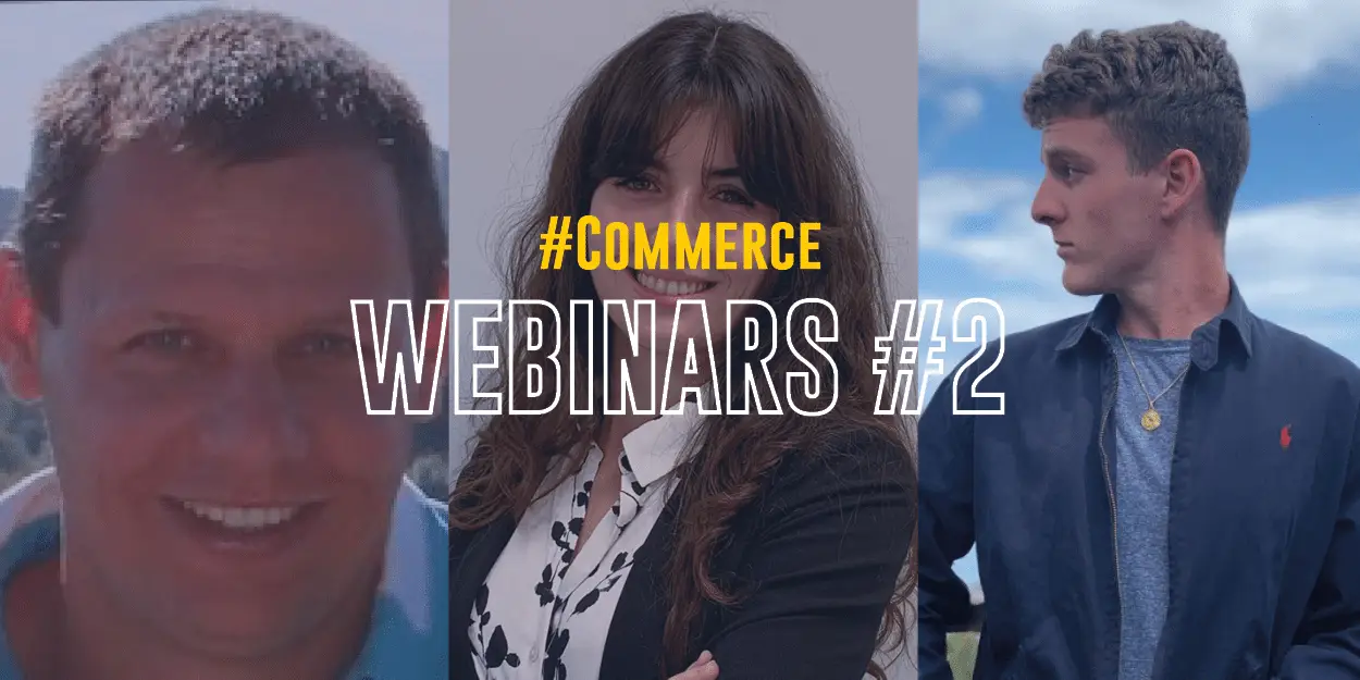 Bandeau indiquant "Webinars #2, #Commerce", avec 3 portrait de personnes d'Ecofac.