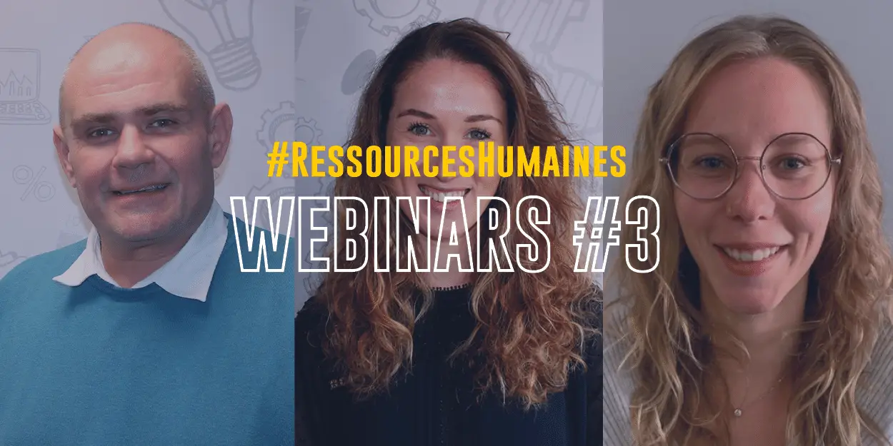 Bandeau indiquant "Webinars #3, #RessourcesHumaines" avec 3 visages de salariés Ecfoac, en image de fond.