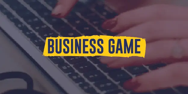Bandeau indiquant "Business Game" avec un clavier d'ordinateur en image de fond.