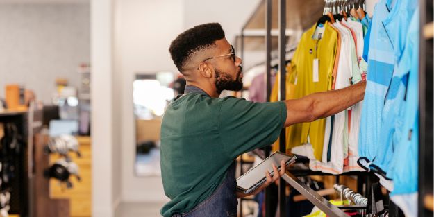 Jeune homme travaillant dans un magasin de vêtement