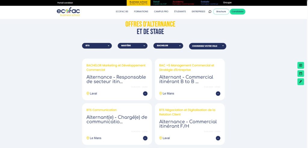 offres d'alternance sur le site web Ecofac
